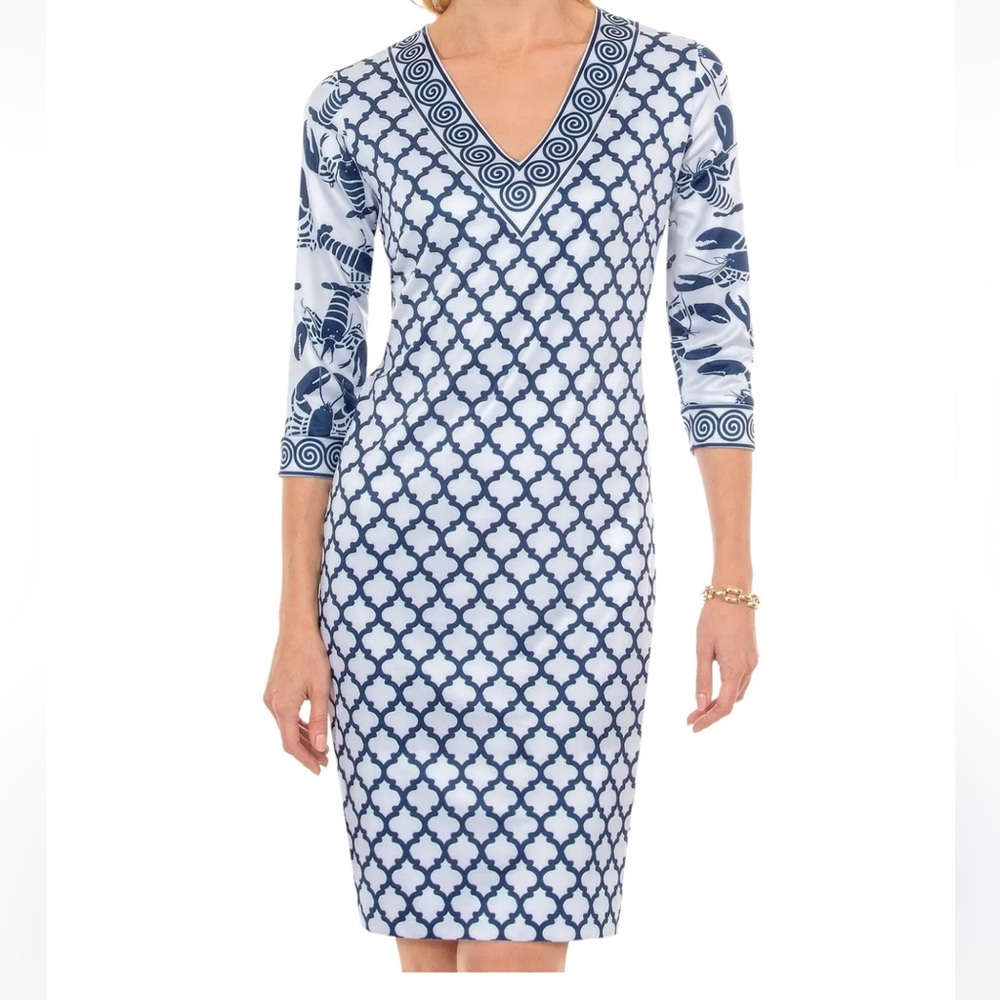 Gretchen Scott Lobster Soup Blue and White Patterned Dress size L